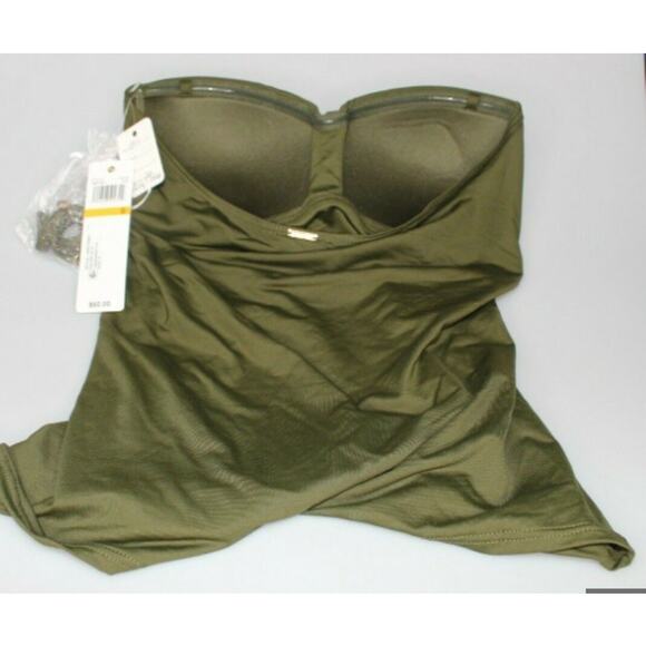 Anne Cole Solid Twist Front Shirred Bandeau Tankini Top Olive Size Small NWT - Picture 3 of 5